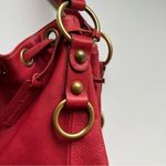Aqua Madonna Red Leather Bucket Drawstring Bag Photo 5