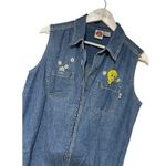 Looney Tunes Vintage Sleeveless Denim Top 90’s Tweety Bird Medium EUC Blue Photo 3