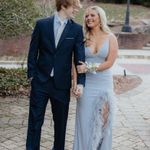 Jovani Blue Feathered Prom Dress Photo 4