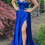 Macy's Royal Blue Satin Prom Dress With Pockets Photo 1
