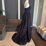 Women’s Blue Full Length Satin Lace Appliqué Party Prom Formal Dress Size 2 NWOT Blue Photo 6