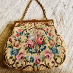 Vintage Floral Needlepoint Handbag Purse Petit Point Tapestry Bag Pink Photo 0