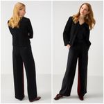 PURE COLLECTION Wide Leg High Rise Contrast Stripe Black Maroon Trousers Size 6 Photo 1
