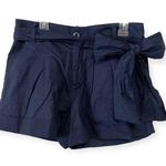 Lauren James Bow Shorts Navy Blue Size XS Tie Belt Cotton Linen Photo 2