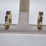 Vintage Les Bernard Gold & Clear Rhinestone Hoop Earrings Photo 3