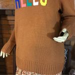 st. john's bay  BROWN "HELLO" MULTI-COLOR CREW NECK SWEATER NWT (L) Photo 7