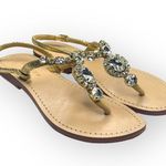 Trina Turk Mystique x  𖦹 Ankle Strap Thong Crystal Sandal 𖦹 Natural Leather 7M Photo 11