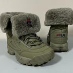 FILA Olive Green Disruptor Shearling Fur Winter Ankle Boots Booties Sneakers Shoes Size 9 🤍❤️💙 Photo 3