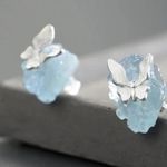 Artisan 925 Silver  Handmade Natural Aquamarine Butterfly - The Azure Earrings Photo 1