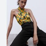 ZARA NWT Twist Neck Wallpaper Print Floral Halter Top Bodysuit Small Photo 4