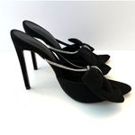 Black Heels Satin Rhinestone Bedazzled Bow Size 39 Open Toe Wedding Holiday Shoe Photo 3