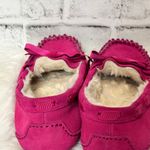 Talbots  Fuchsia Bow Slippers cream colored fuzzy on inside size 7.5 Photo 6