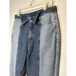 Cider  Color Block Stripe Straight Leg Jeans Shirt Collar Fold Front Waist Large Photo 2