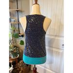 J Crew Navy Blue Sequin Tank Top Teal Trim Racerback Women's Small Photo 5