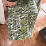 Dialogue  Olive Houndstooth Tweed Trench Coat Size 10 Photo 5