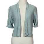 Eileen Fisher Silk Linen Blend Open Front Cropped Cardigan - Blue - Small Photo 0