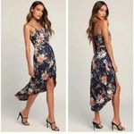 Lulus My Favorite Day Navy Blue Floral Print Tulip Skirt Midi Dress Size M Size M Photo 9