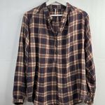 Free People Sz XS Button Front Shirt Northern Bound Plaid Flannel Onyx Oversized Photo 2