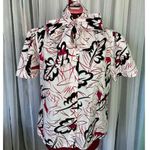 kitten bow blouse abstract leaves red black 1980s Size 12 Photo 0