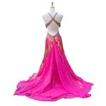 Mac Duggal Cassandra Stone Prom Dress Gown Hot Pink Gold Beaded Metallic Formal Photo 4