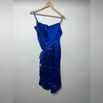 New Lulus Dream Royal Blue Satin Floral Jacquard Midi Wrap Dress Women’s Medium‎ Photo 2