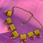 Mika Yoga Wear Yellow and Red gold tone squares and drops geometric Necklace 20” Photo 5