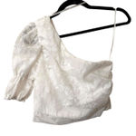 DO+BE One Sleeved Floral Embroidered Cropped Top White NWT Small Photo 0