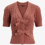 EXPRESS Ginger Colored Cable Knit Double Bow Short Sleeved Cardigan Photo 1