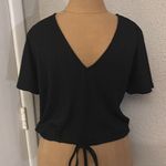 ZARA TRF Ribbed Knit V-Neck Tie Front Black Blouse S Casual Minimalist Boho Photo 1