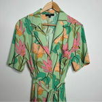 Lulus Totally Tropical Light Green Floral Print Button-Up Shirt Dress Small Photo 3
