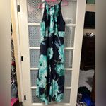 R & K navy teal floral chiffon maxi dress plus 16w Photo 1
