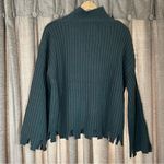 Moon River  Blue Distressed Ribbed Turtleneck Sweater Size Medium Wool Blend Photo 7