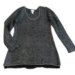 Soft Surroundings  Black Grey Wool Blend Pullover Sweater Gold Chain Size Medium Photo 0