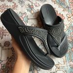 Crocs Monterey Diamante Embellished Thong Wedge Sandal Black Women's size 9 Photo 1