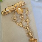 Boutique Unique Statement Gold Bracelet / Anklet with Attached Ring AB Spider Des… Photo 5