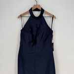 Alfred Sung  High-Neck Halter Open-Back Satin Trumpet Dress In Midnight Navy Photo 2