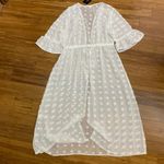 Elesol White Dotted Sheer Swim Cover Up Women Size Small Ruffle Sleeve Tie Waist Photo 2