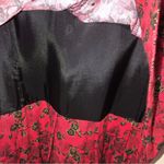 Vintage Miss Dorby Red Black Floral Dress Size 8 Crocheted Lace Collar Midi Maxi Photo 5