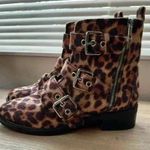 ALDO  Size 8.5 Brown Leopard Faux Fur Buckles Ankle Motorcycle Boots Photo 0