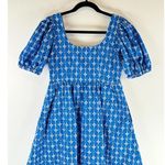 Rhode Women Dress Blue Mini Puff Sleeve Floral Fit Flare Babydoll A Line Boho XS Photo 7