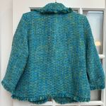 Laura Ashley Elegant Teal Turquoise Fringe Frayed Tweed Blazer Jacket Size M Photo 4