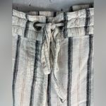 Per Se  L Linen Blend Black and Beige on White Striped Beachcomber Wide Leg Pants Photo 3