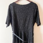 Charter Club  Black Lace Short Sleeve Dress Adjustable Belt Size 1X Knee Length Photo 6