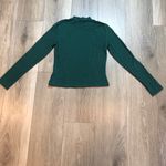 Dark Green Casual Womens Long Sleeve Mock Neck Fitted Stretch Shirt Size Medium Photo 11