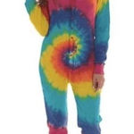 Followme Womens Tie Dye One Piece Pajamas Jumpsuit Sleepwear Footless Size XL Orange Photo 0