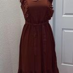 VERO MODA Odette Brown Ruffle Calf Dress NWT Sz M Women’s Polyester Tie Back Photo 0