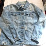 Light blue oversize denim jacket tipped distressed Photo 5