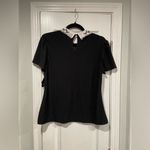 NWT AUW Size S Black Puff Short Sleeve White Eyelet Lace Collar Top Keyhole Back Photo 6