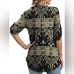 Plus Size 3/4 Sleeve Shirts for Women Floral Print V Neck Blouses Tunic Tops Black Photo 2