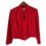 Jessica Howard Zip Up Tasseled Embossed Crew Neck Blazer Red Women's Size 12P Photo 0